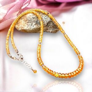 New Handmade Rare Mandarin Garnet Necklace,14k Rose Gold, Adjustable Length